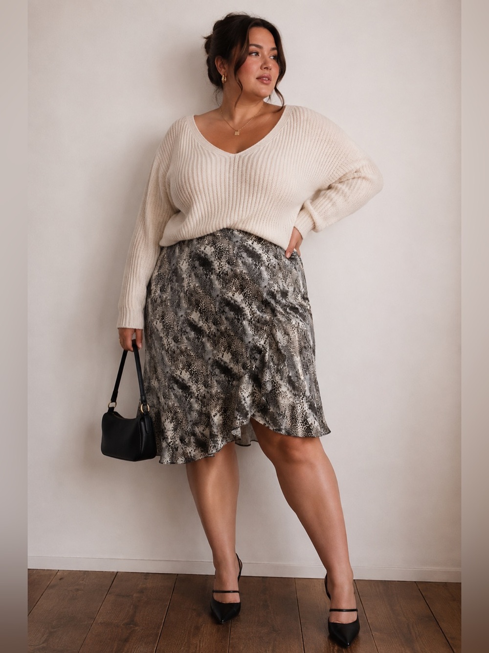 Vanity Fair Vintage Animal Print Patterned Faux Wrap Skirt Elastic Waist Size 16